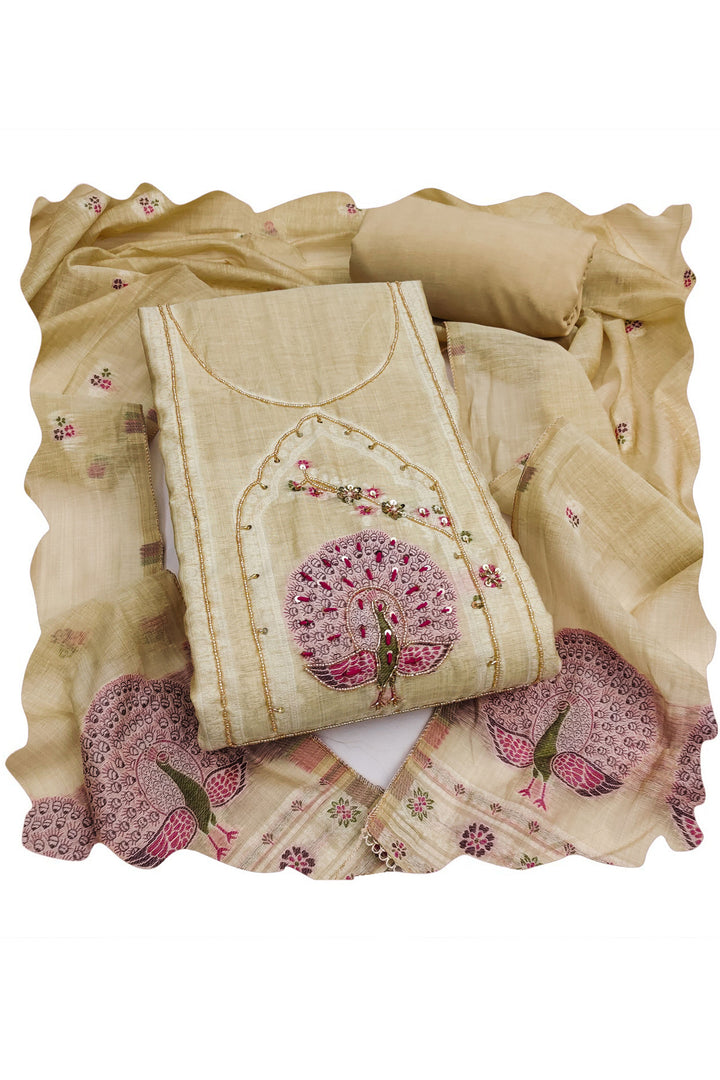 Solid Banarasi Cotton Salwar Suit In Beige Color | Buy Online India