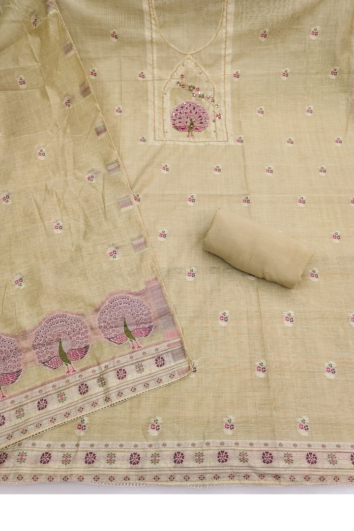 Solid Banarasi Cotton Salwar Suit In Beige Color | Buy Online India