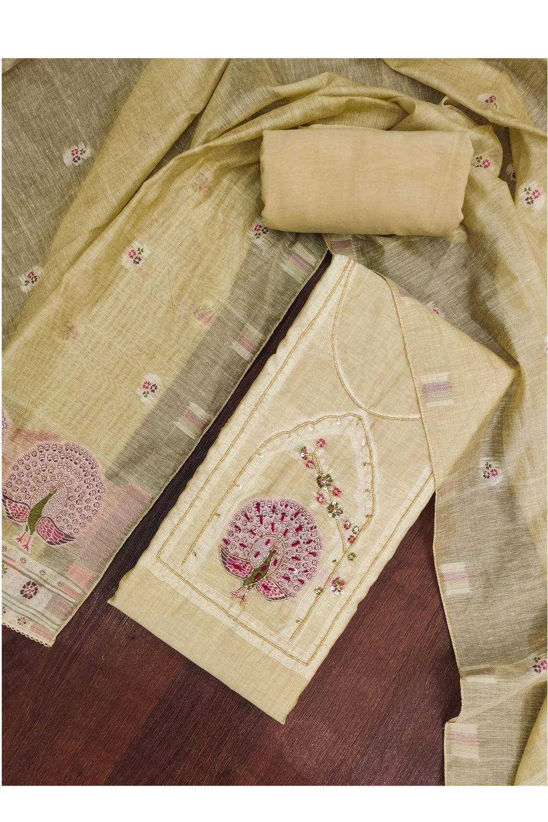 Solid Banarasi Cotton Salwar Suit In Beige Color | Buy Online India