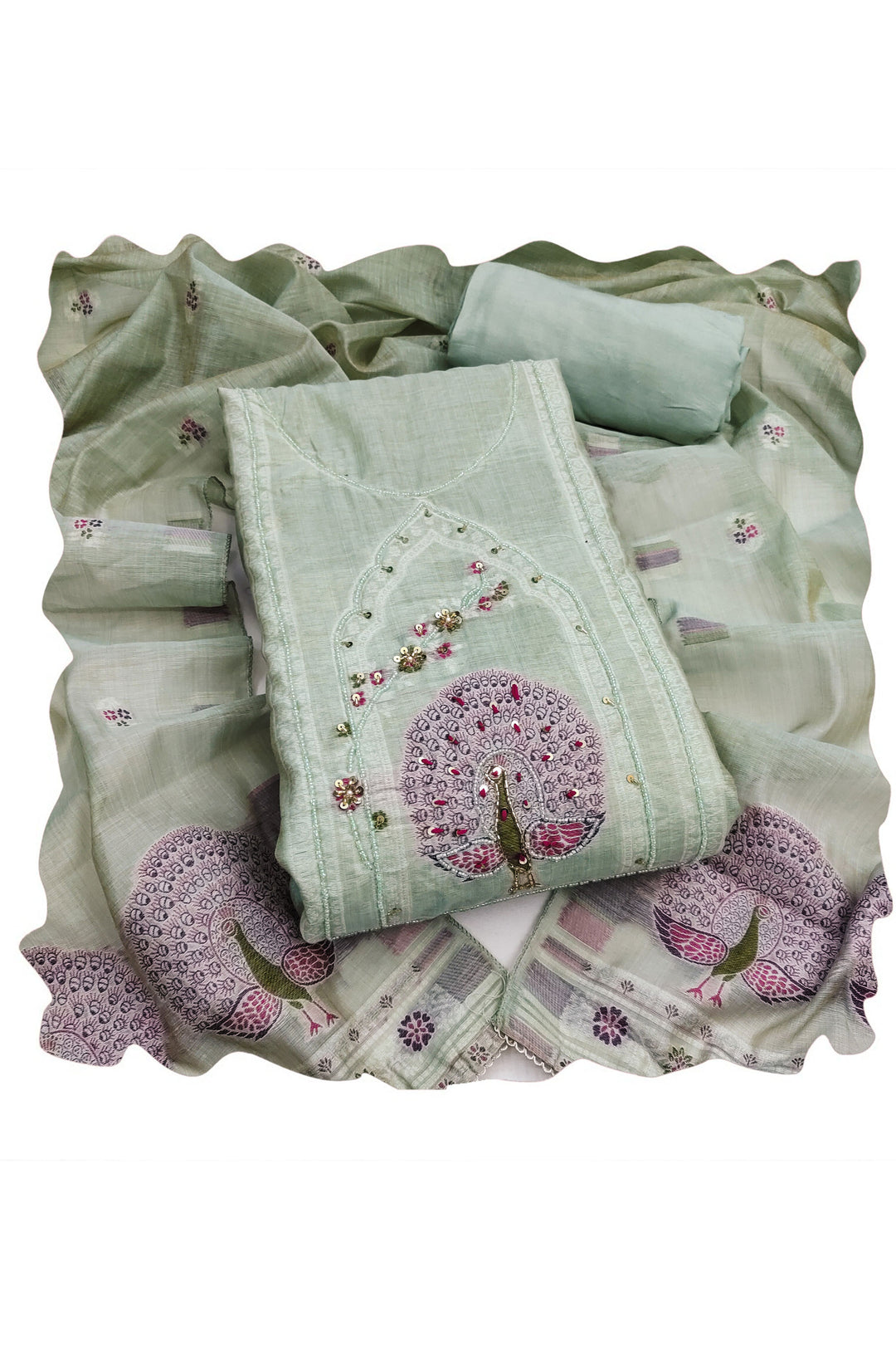Grey Color Engaging Banarasi Cotton Salwar Suit | Buy Online India