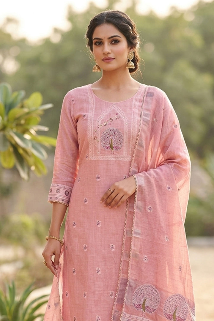 Excellent Banarasi Cotton Pink Color Salwar Suit | Buy Online India