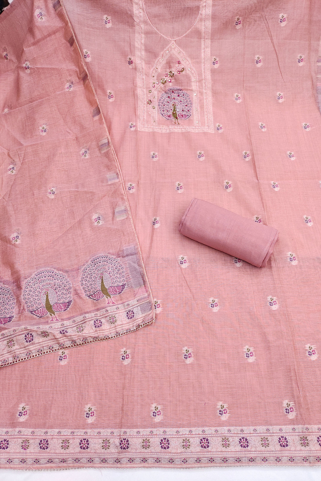 Excellent Banarasi Cotton Pink Color Salwar Suit | Buy Online India