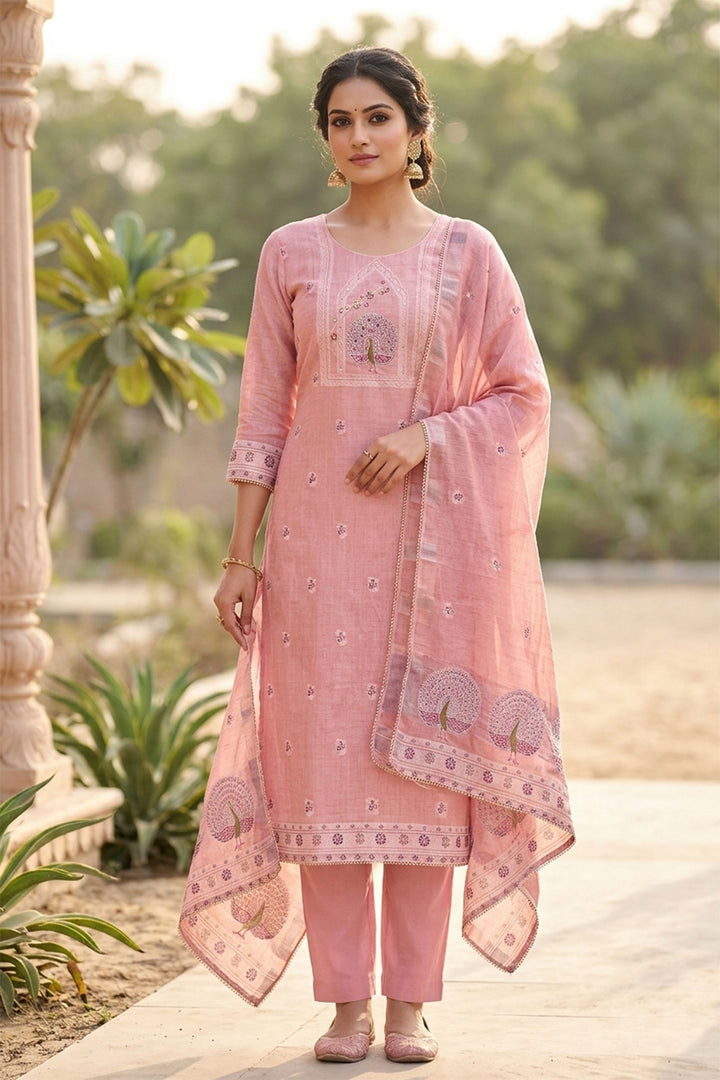 Excellent Banarasi Cotton Pink Color Salwar Suit | Buy Online India