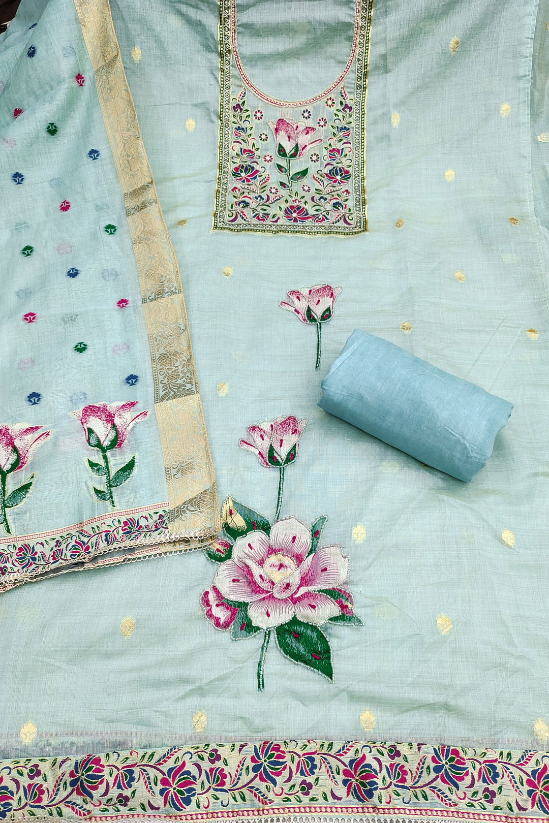 Tempting Blue Color Straight Cut Cotton Salwar Suit