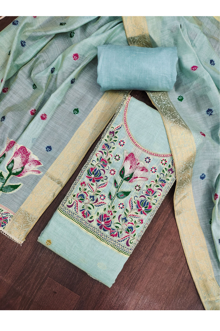 Tempting Blue Color Straight Cut Cotton Salwar Suit