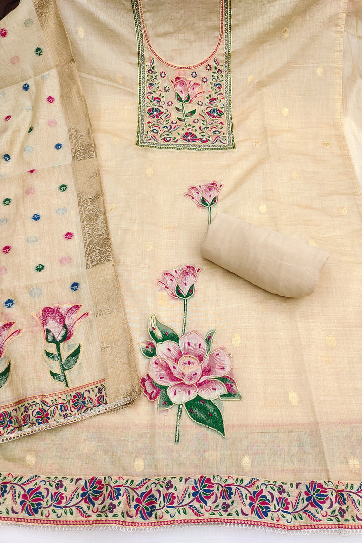 Engaging Beige Color Straight Cut Cotton Salwar Suit