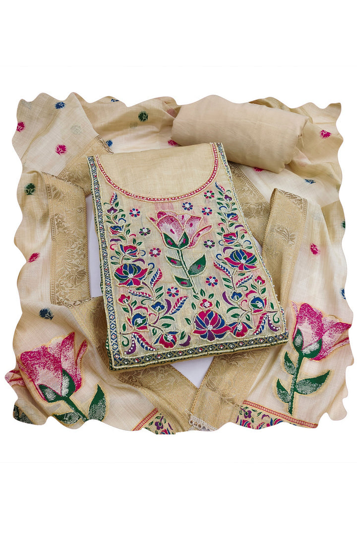 Engaging Beige Color Straight Cut Cotton Salwar Suit