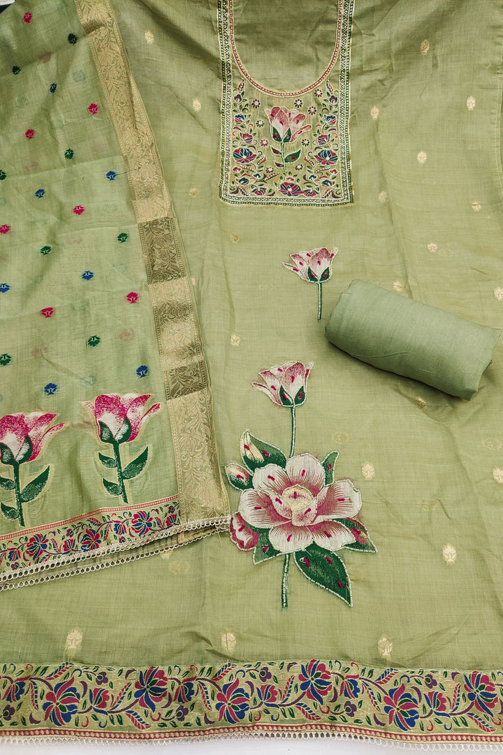 Amazing Green Color Straight Cut Cotton Salwar Suit