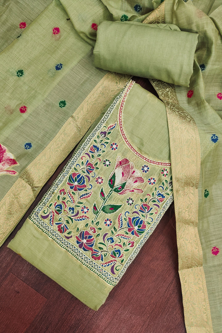 Amazing Green Color Straight Cut Cotton Salwar Suit