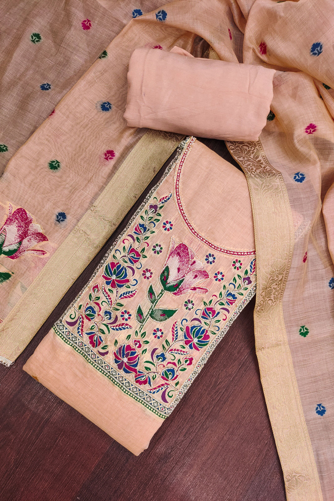 Trendy Peach Color Straight Cut Cotton Salwar Suit