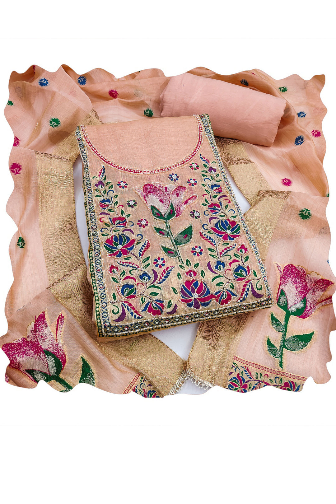 Trendy Peach Color Straight Cut Cotton Salwar Suit