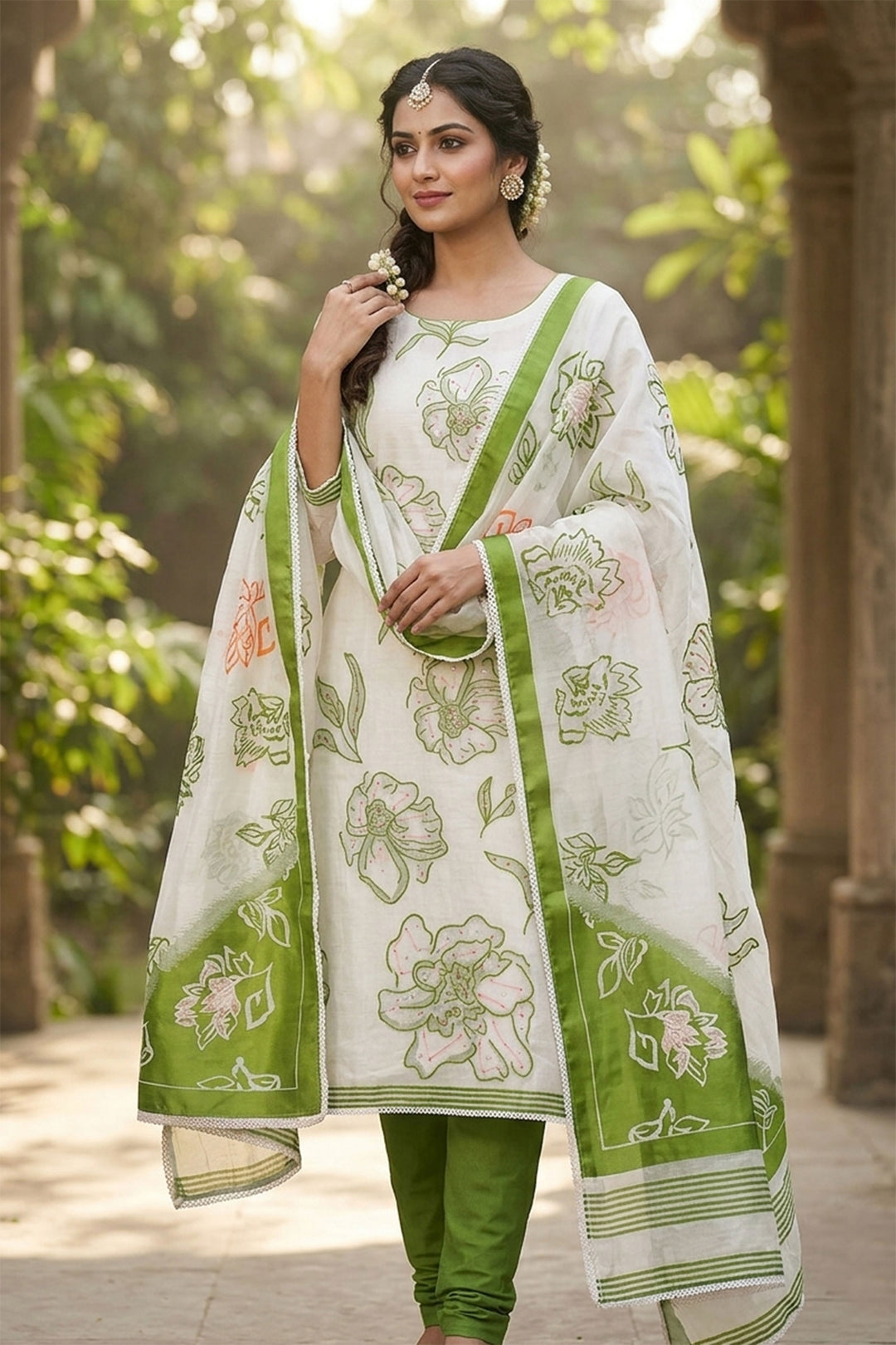 Off White Color Chic Straight Cut Cotton Salwar Suit