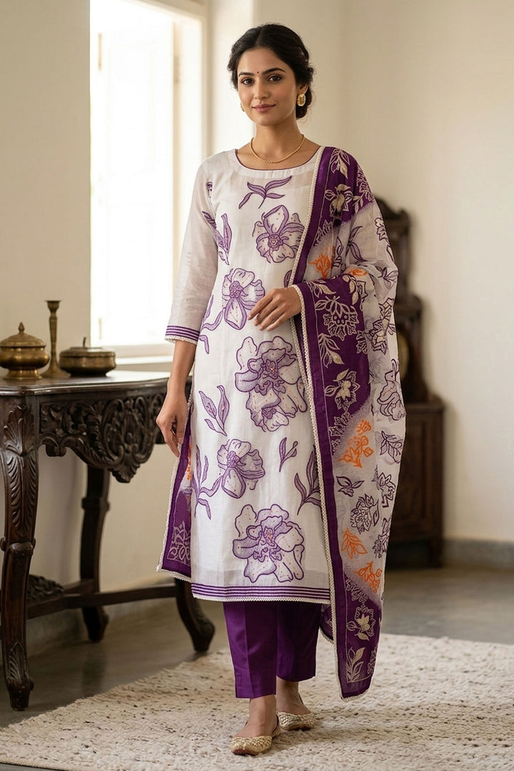 Off White Color Gorgeous Straight Cut Cotton Salwar Suit