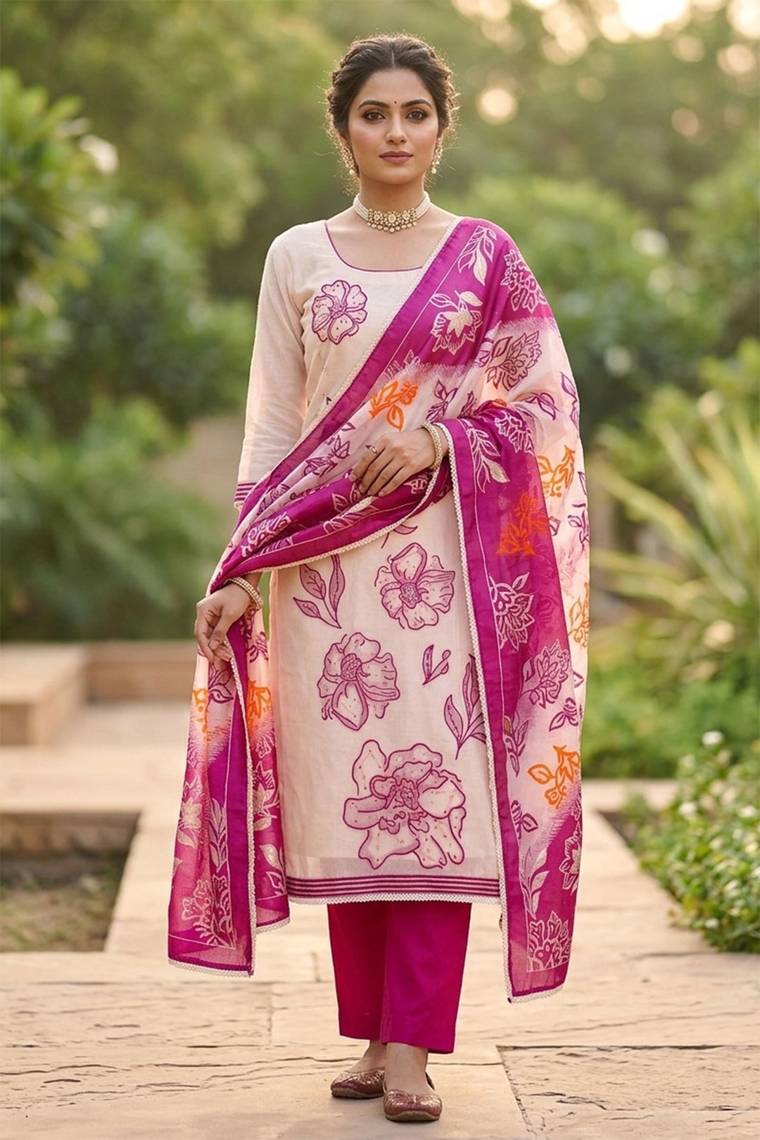 Graceful Off White Color Straight Cut Cotton Salwar Suit