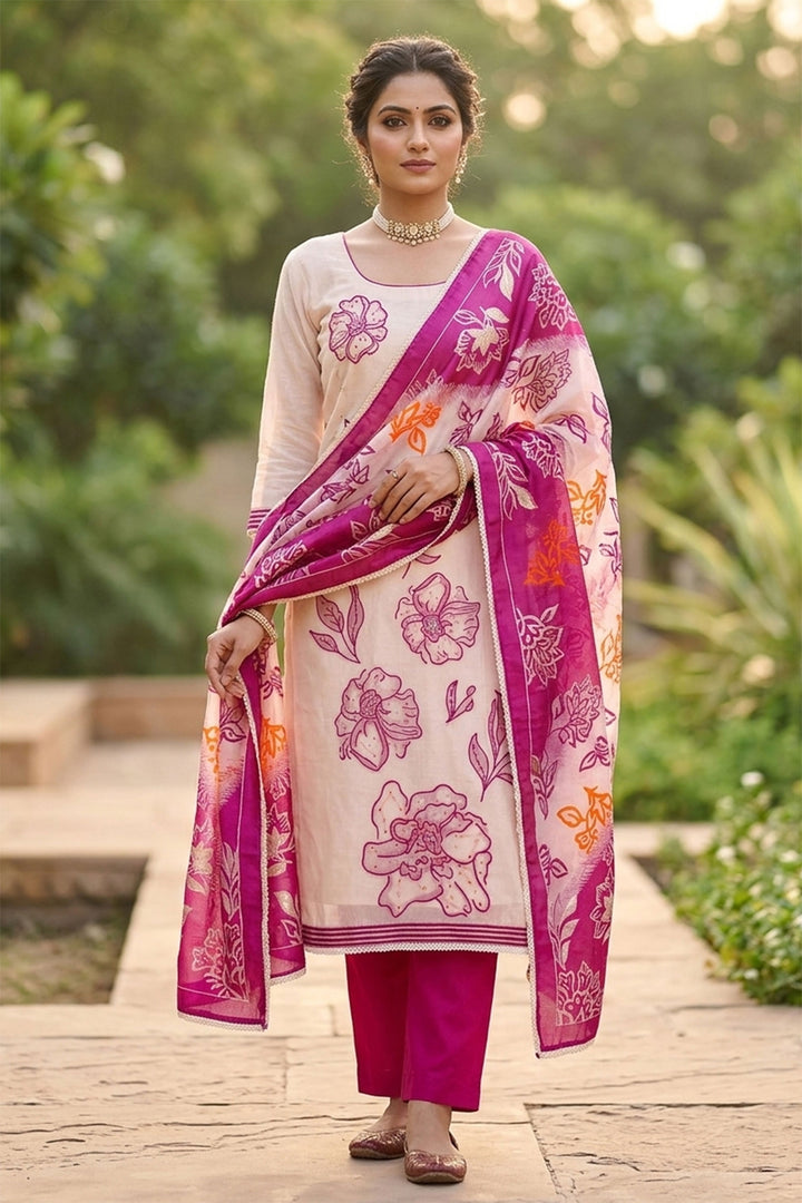 Graceful Off White Color Straight Cut Cotton Salwar Suit