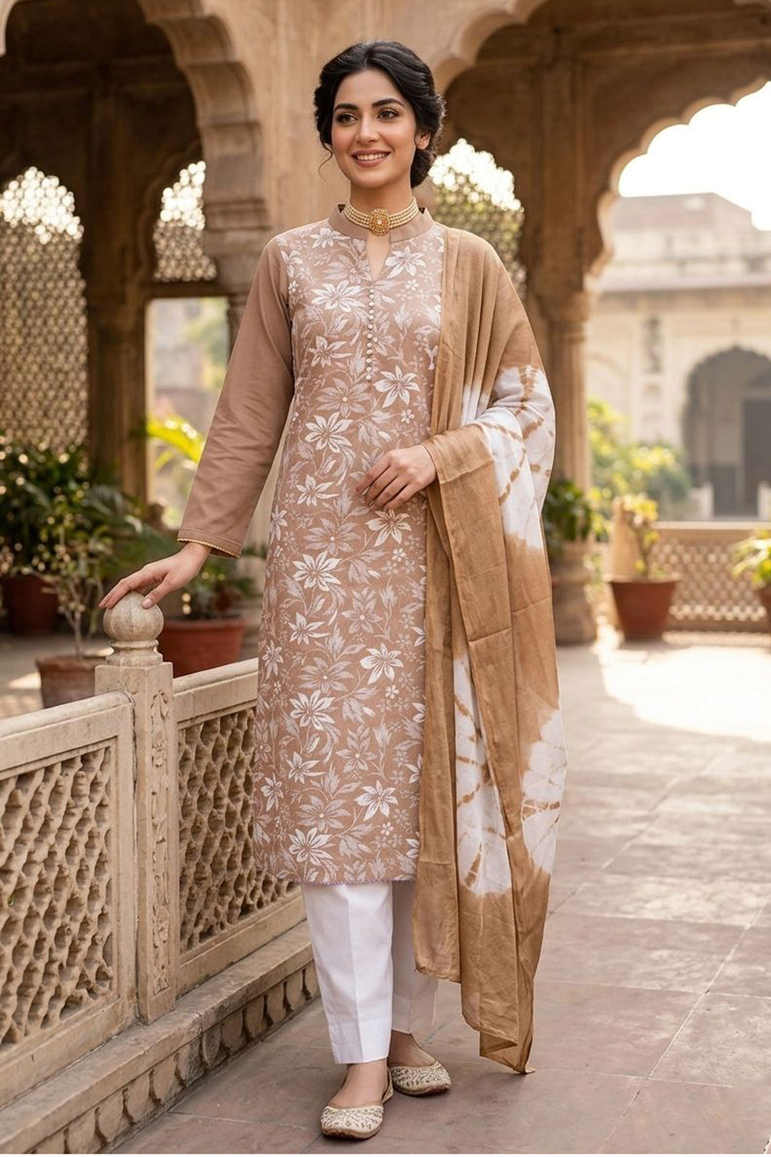 Brown Color Creative Cotton Fabric Salwar Suit | Buy Online India