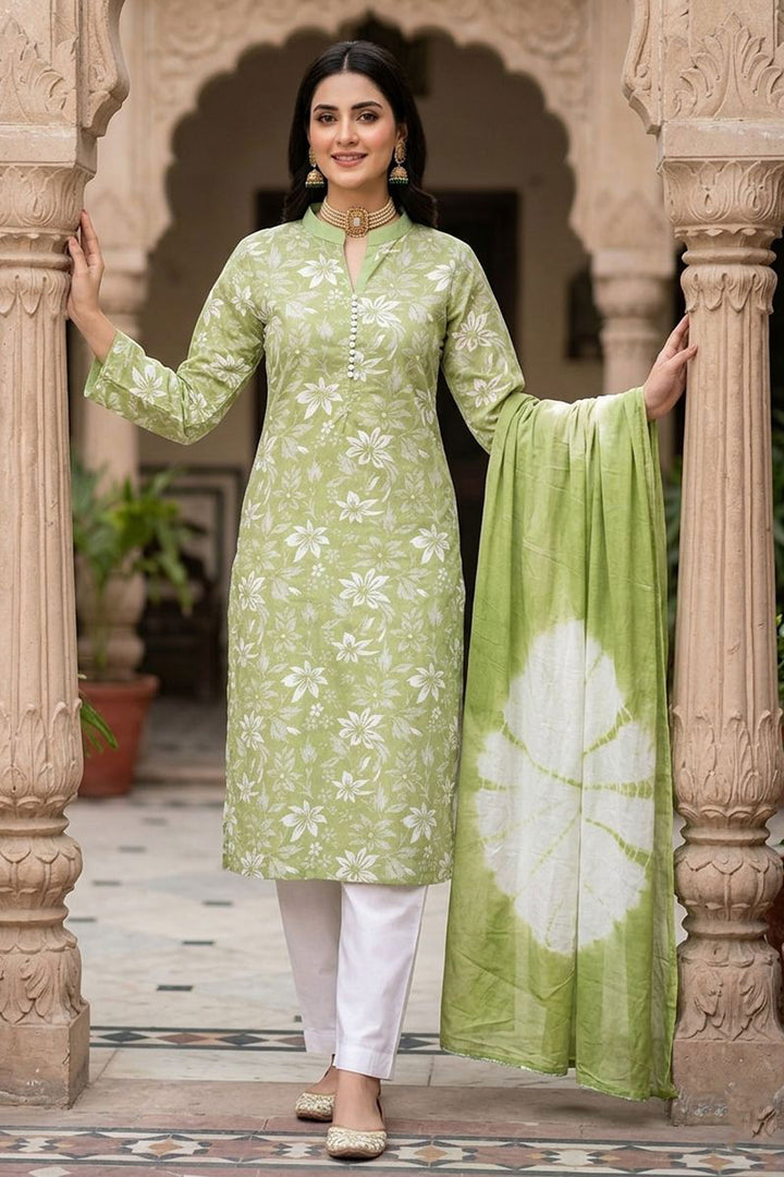 Excellent Cotton Fabric Green Color Salwar Suit | Buy Online India