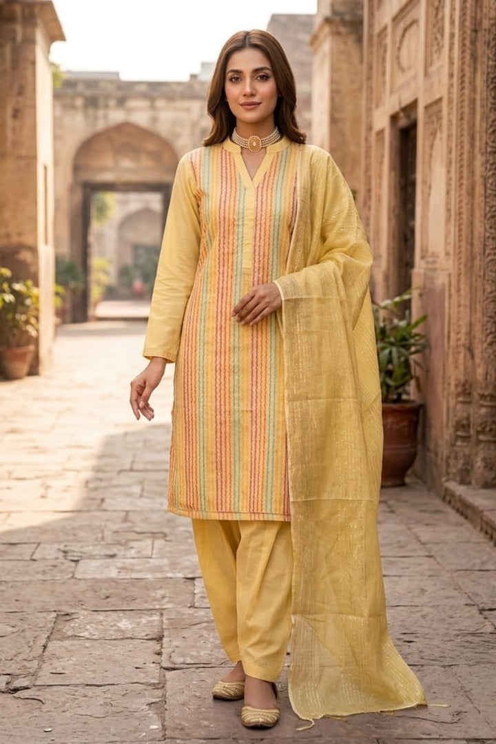 Cotton Fabric Yellow Color Delicate Salwar Suit | Buy Online India