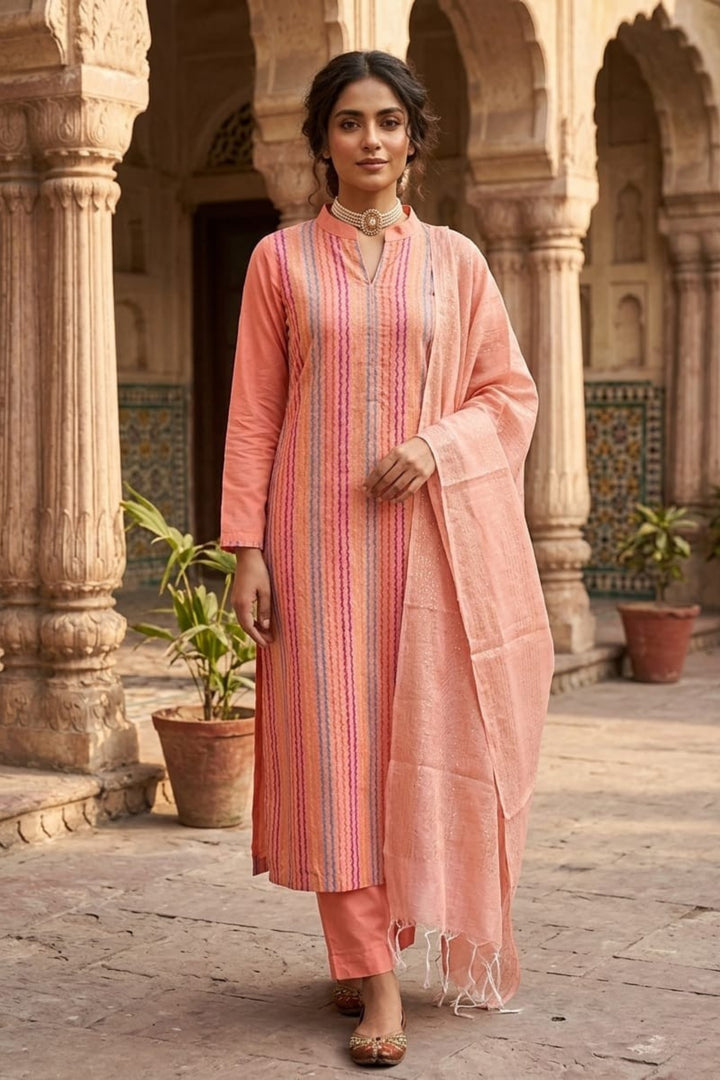 Engaging Peach Color Cotton Fabric Salwar Suit | Buy Online India