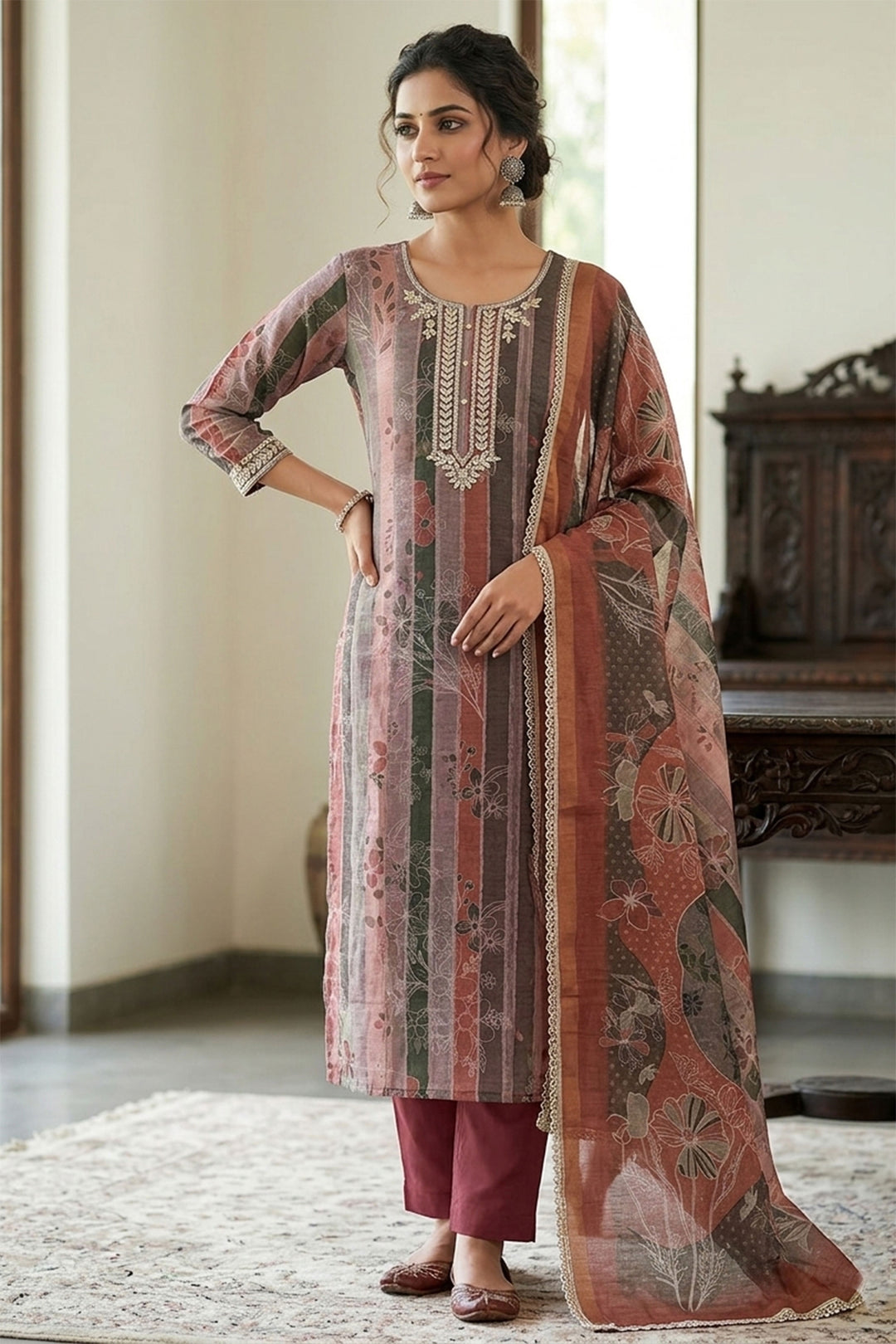 Brown Color Cotton Coveted Printed Salwar Suit | Buy Online India