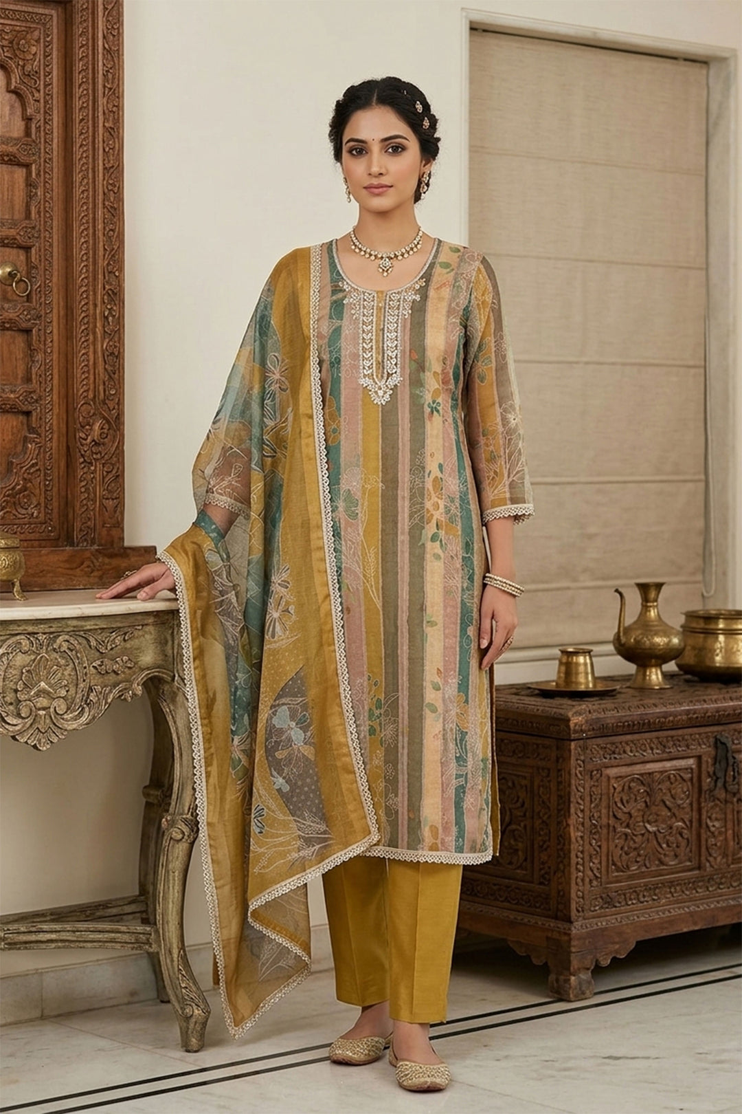 Cotton Mustard Color Excellent Printed Salwar Suit | Buy Online India