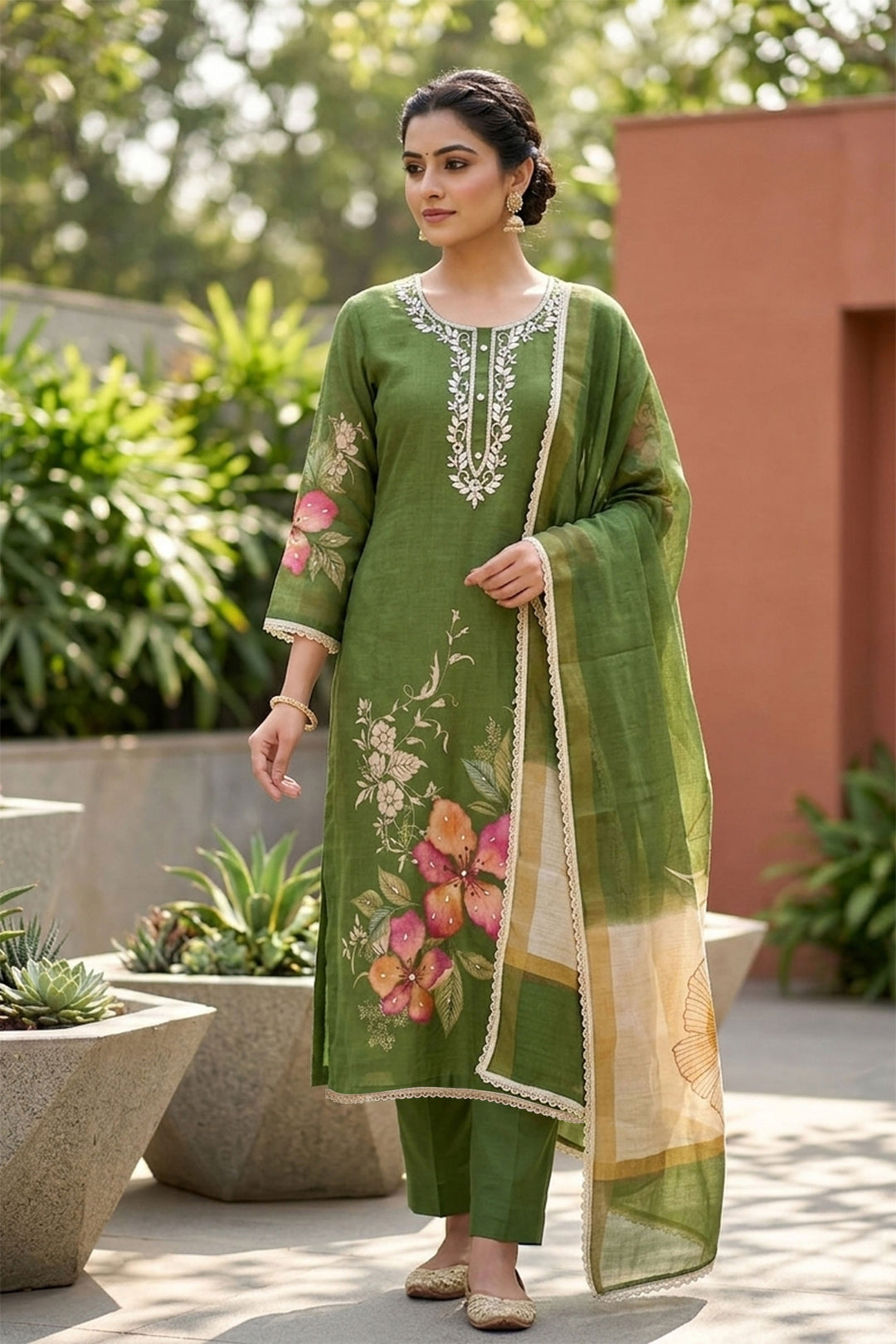 Green Color Cotton Engaging Printed Salwar Suit | Buy Online India