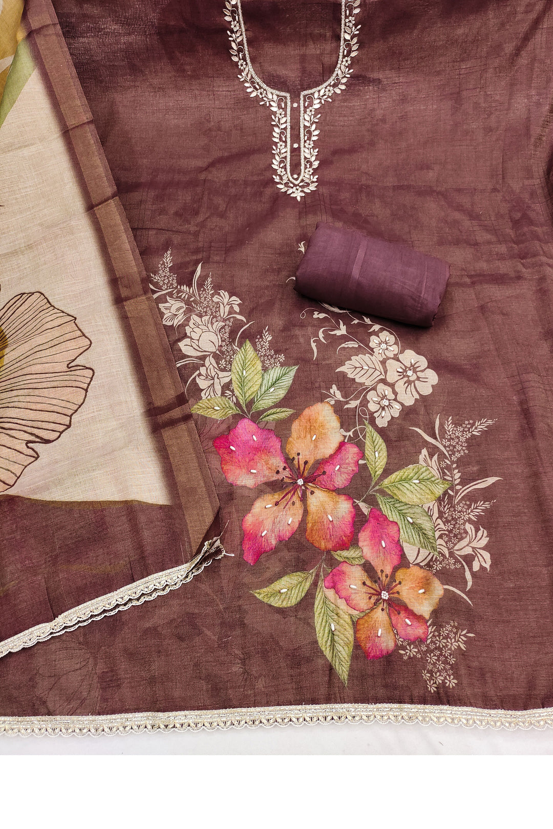 Brown Color Sober Printed Cotton Salwar Suit | Buy Online India