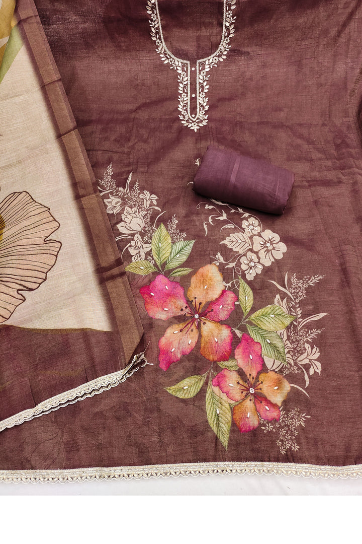 Brown Color Sober Printed Cotton Salwar Suit | Buy Online India