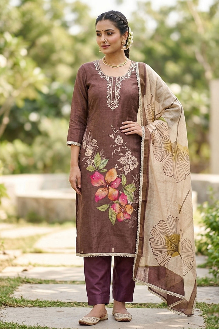 Brown Color Sober Printed Cotton Salwar Suit | Buy Online India