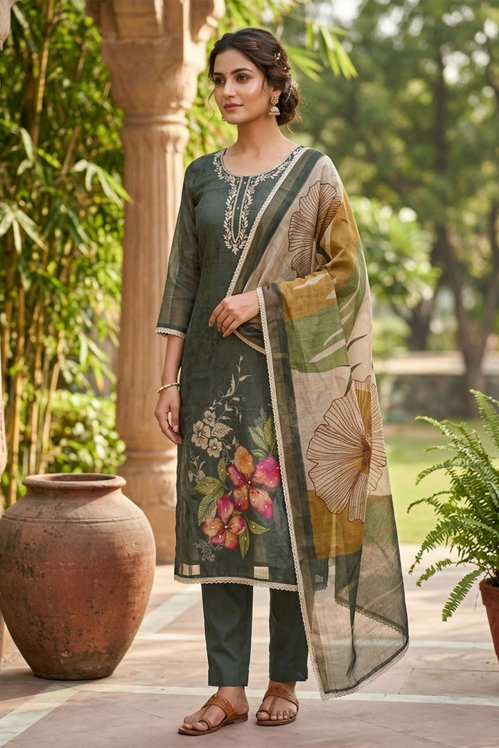 Creative Grey Color Cotton Printed Salwar Suit | Buy Online India