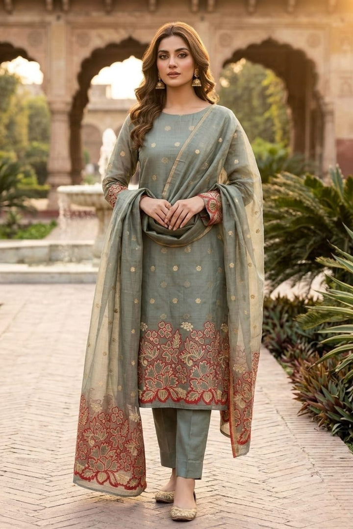 Art Silk Grey Color Attractive Jacquard Salwar Suit | Buy Online India