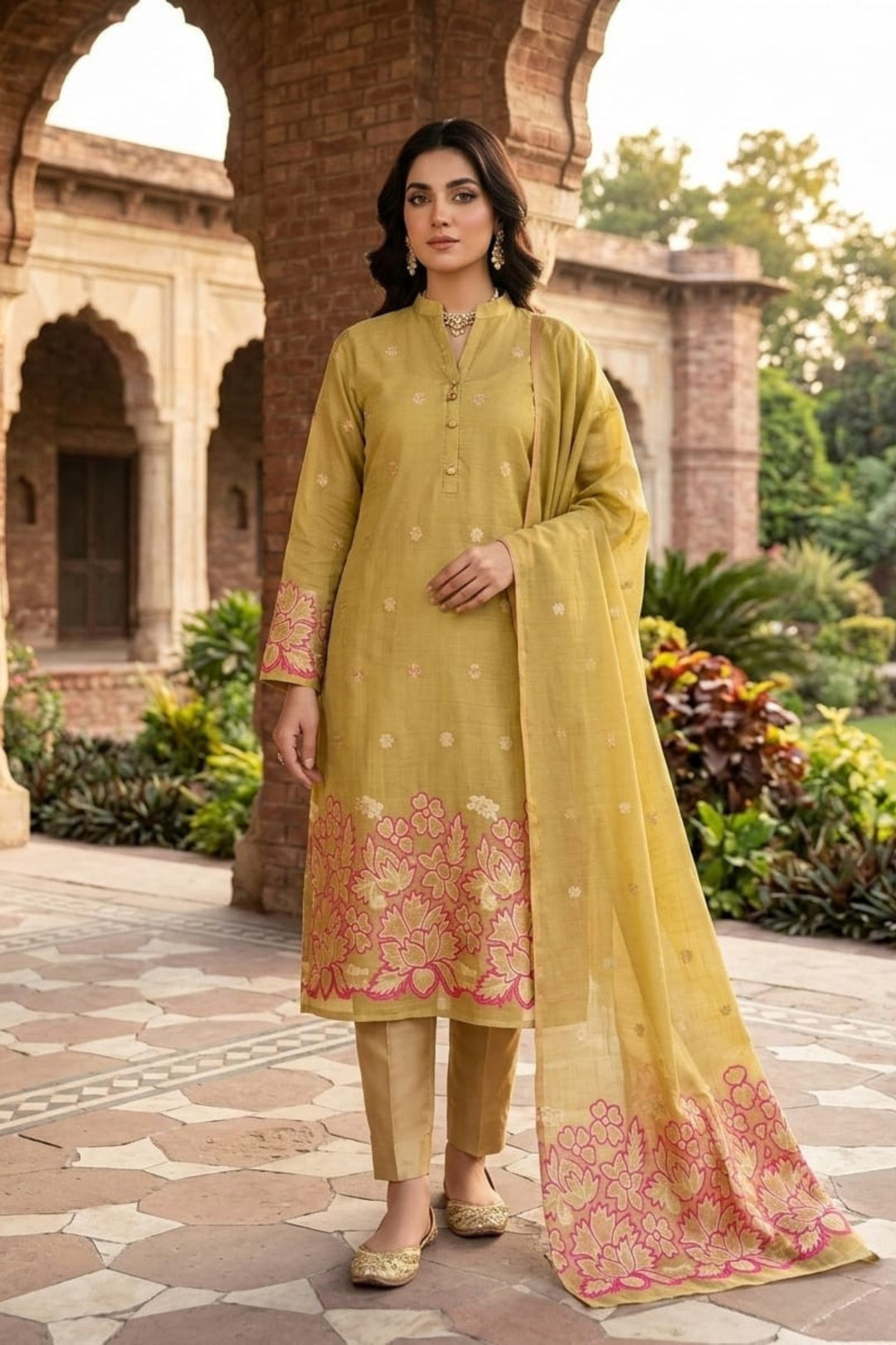 Mustard Color Art Silk Beautiful Jacquard Salwar Suit | Buy Online India