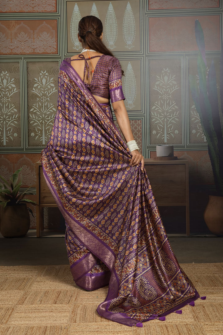Radiant Purple Color Art Silk Weaving Border Printed Saree | Buy Online India