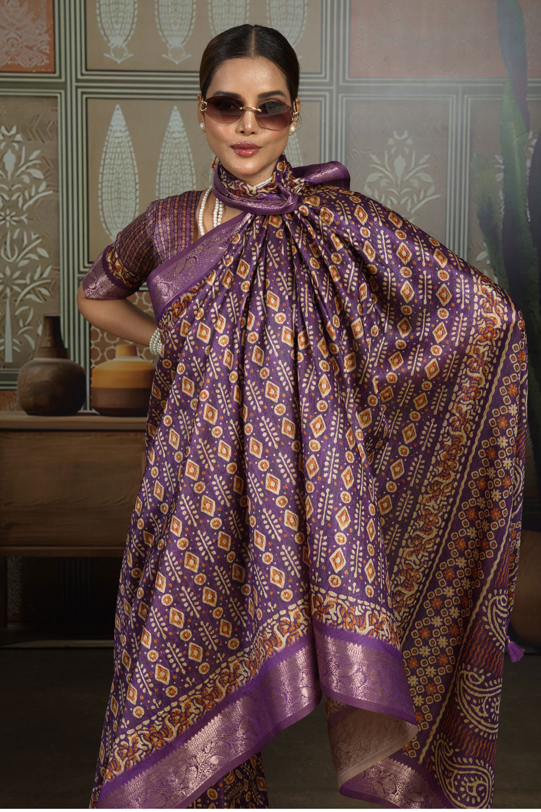 Radiant Purple Color Art Silk Weaving Border Printed Saree | Buy Online India