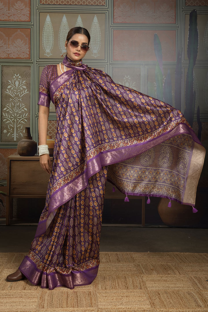 Radiant Purple Color Art Silk Weaving Border Printed Saree | Buy Online India