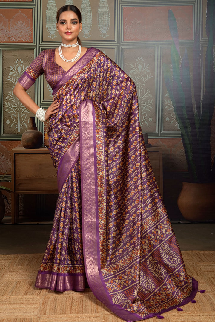 Radiant Purple Color Art Silk Weaving Border Printed Saree | Buy Online India