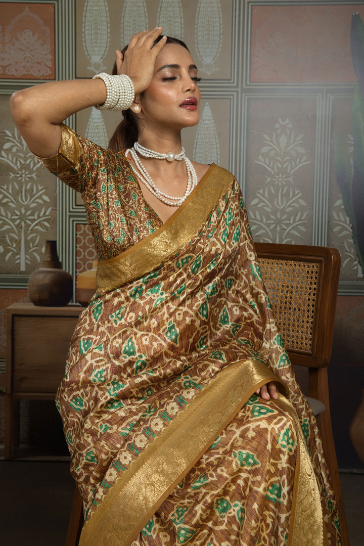 Mustard Color Art Silk Beatific Weaving Border Printed Saree | Buy Online India