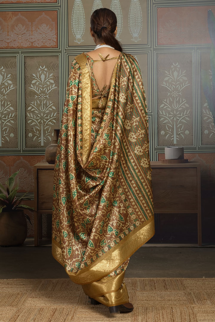 Mustard Color Art Silk Beatific Weaving Border Printed Saree | Buy Online India