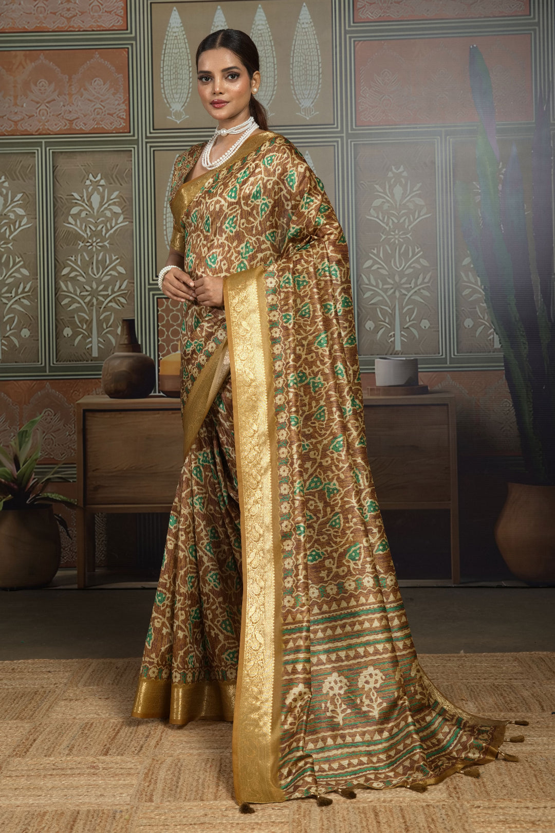 Mustard Color Art Silk Beatific Weaving Border Printed Saree | Buy Online India