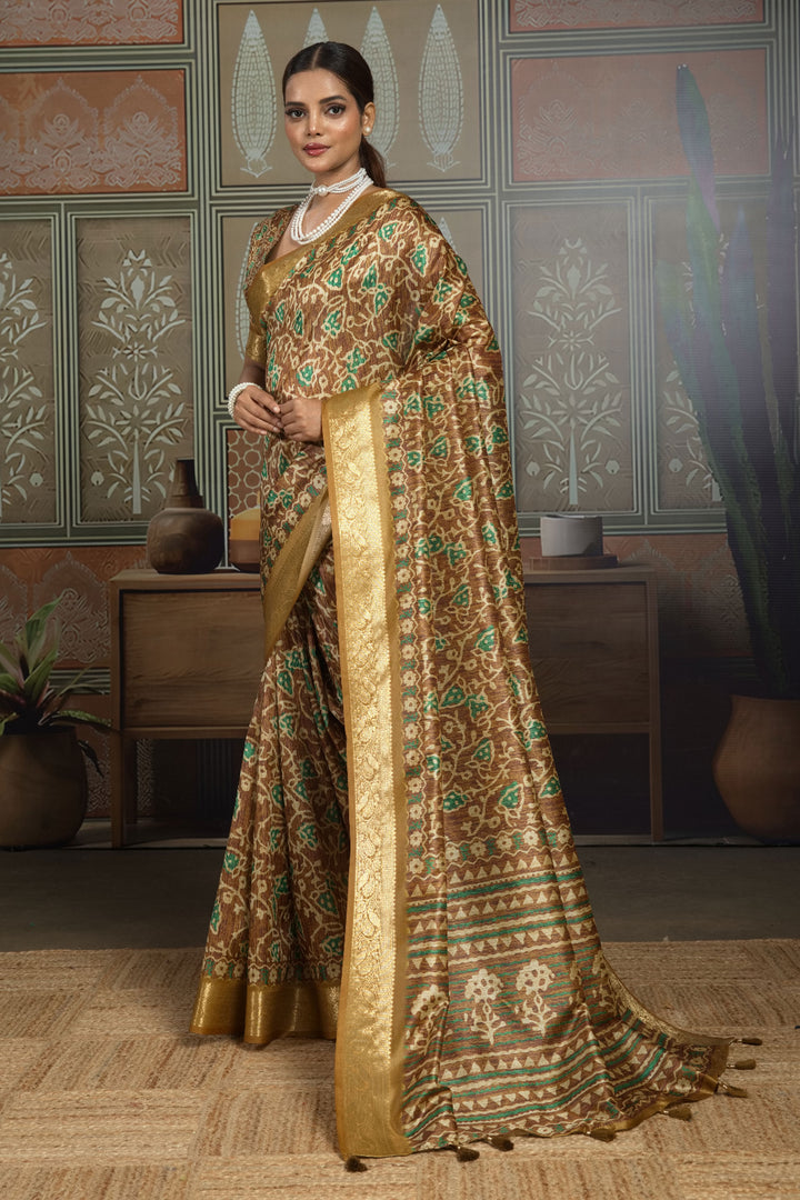 Mustard Color Art Silk Beatific Weaving Border Printed Saree | Buy Online India