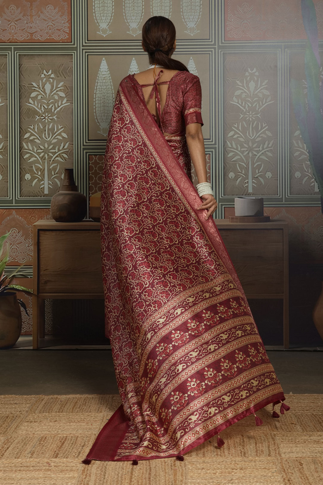 Beguiling Maroon Color Art Silk Weaving Border Printed Saree | Buy Online India