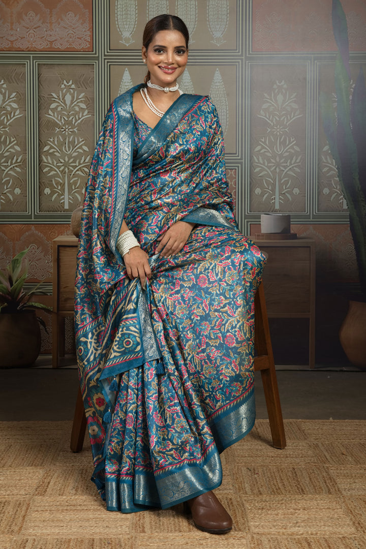Amazing Blue Color Art Silk Weaving Border Printed Saree | Buy Online India
