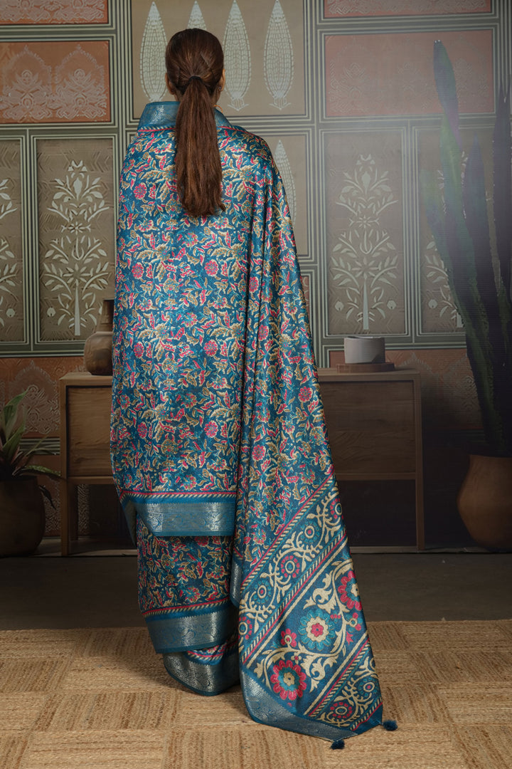 Amazing Blue Color Art Silk Weaving Border Printed Saree | Buy Online India
