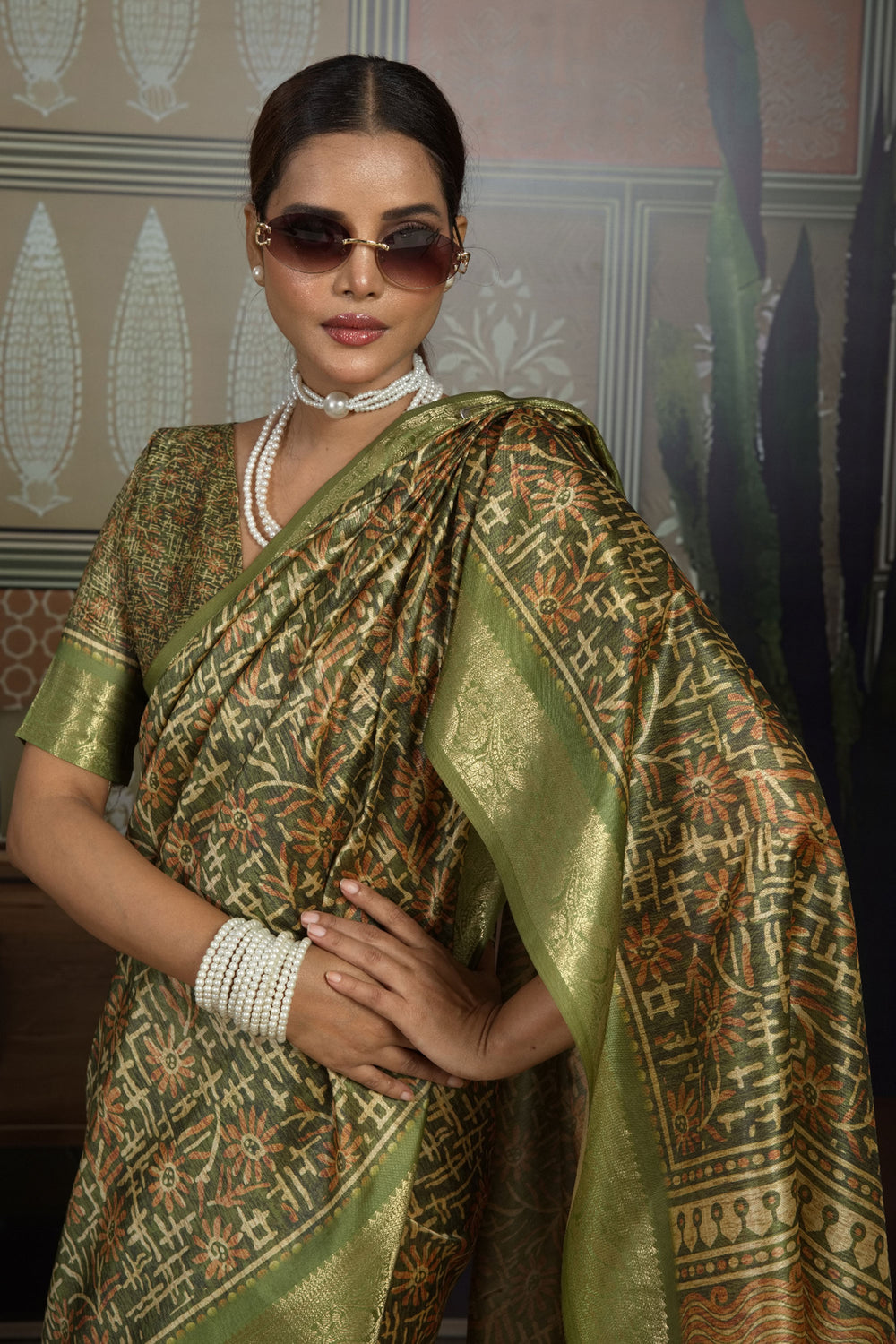 Sober Green Color Art Silk Weaving Border Printed Saree | Buy Online India