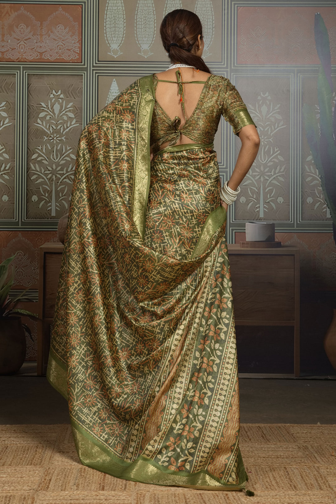 Sober Green Color Art Silk Weaving Border Printed Saree | Buy Online India
