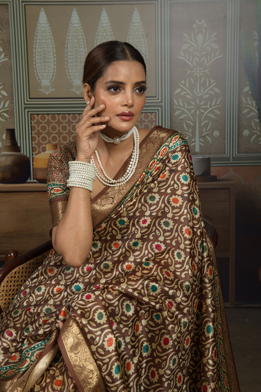 Brown Color Engaging Art Silk Weaving Border Printed Saree | Buy Online India