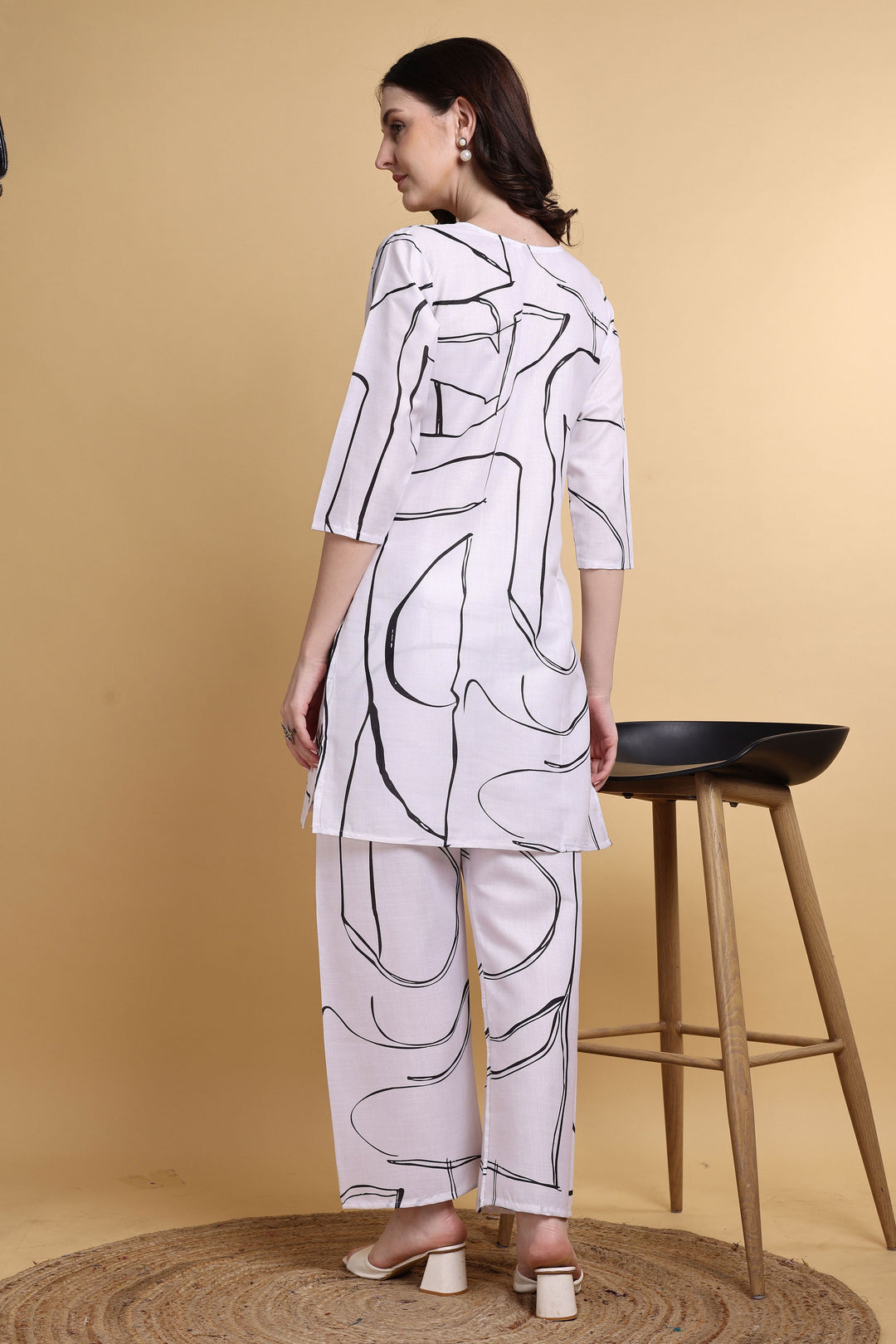 Tempting Linen White Color Printed Co-Ord Set | Buy Online India