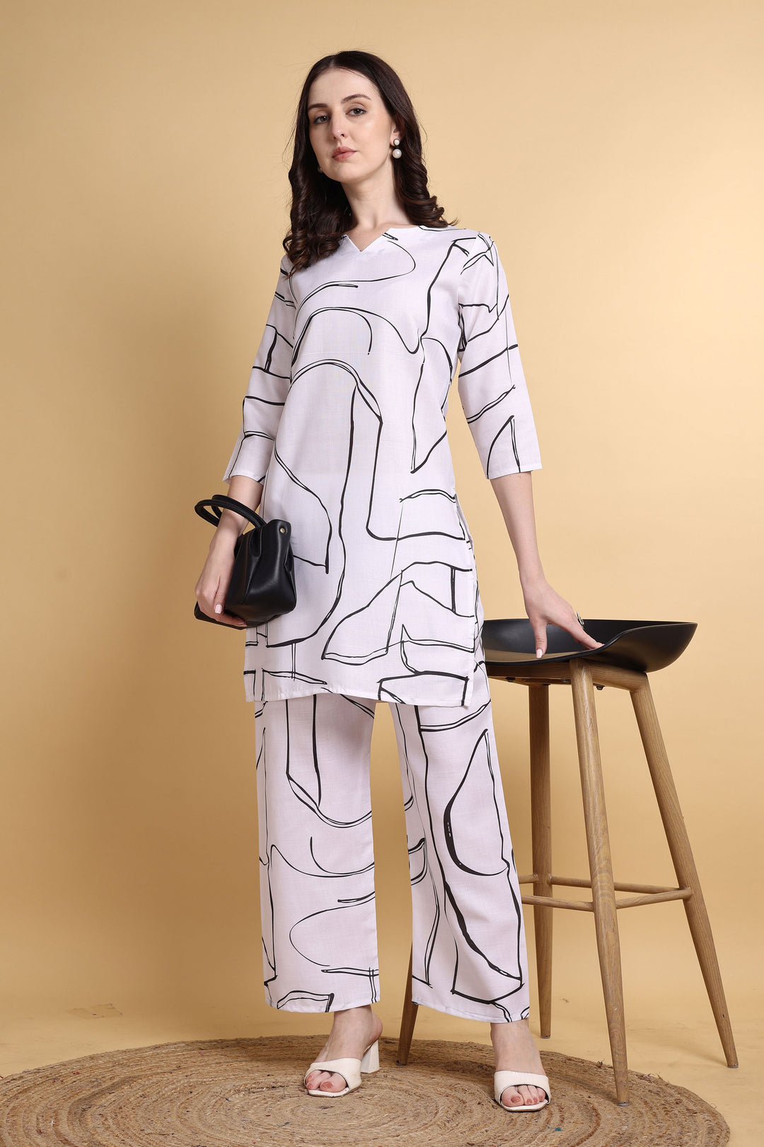 Tempting Linen White Color Printed Co-Ord Set | Buy Online India