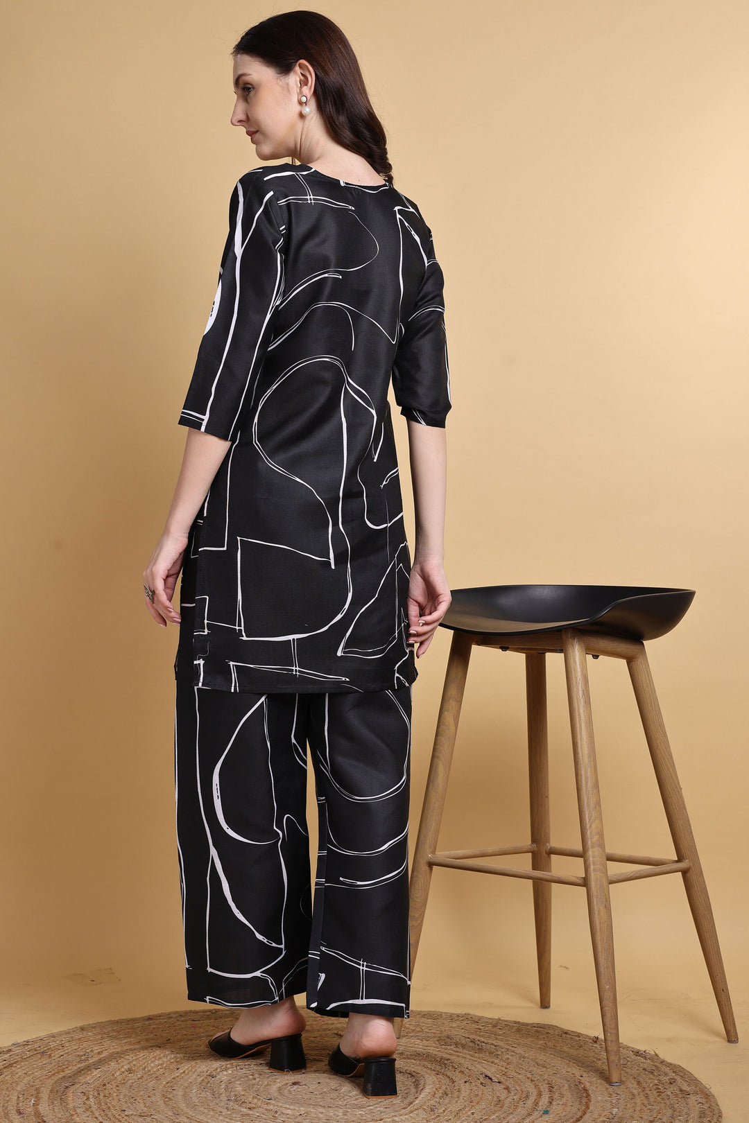 Engaging Black Color Linen Printed Co-Ord Set | Buy Online India