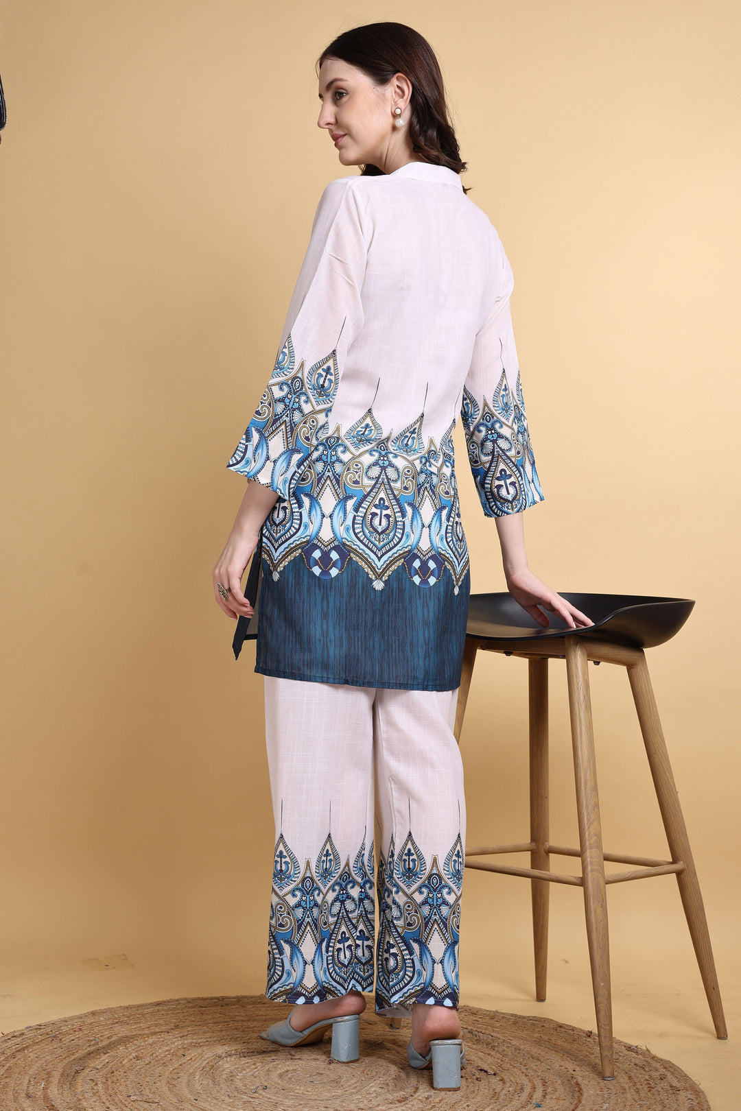 Classic Off White Color Linen Printed Co-Ord Set | Buy Online India